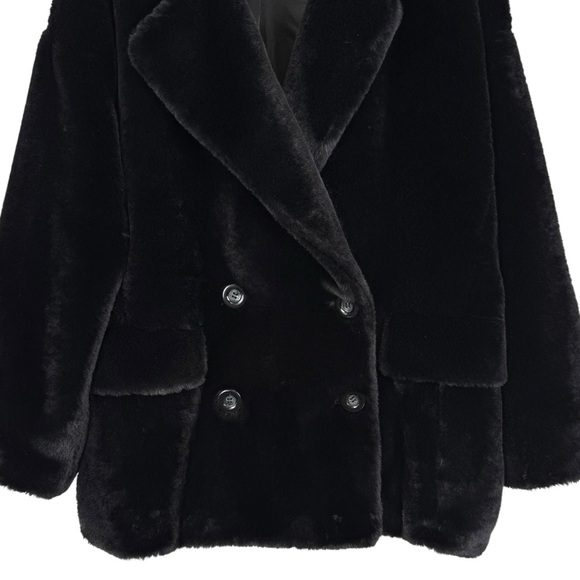 Free People Kate Faux Fur Double Breasted Coat Black Size M - LIKE NEW!! - Picture 9 of 14